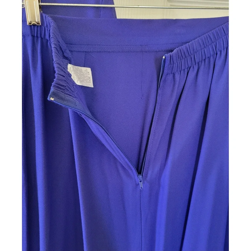 Vintage Royal‎ Blue Skirt Suit Short Sleeve Embroidered Beaded 2pc Size 14 USA